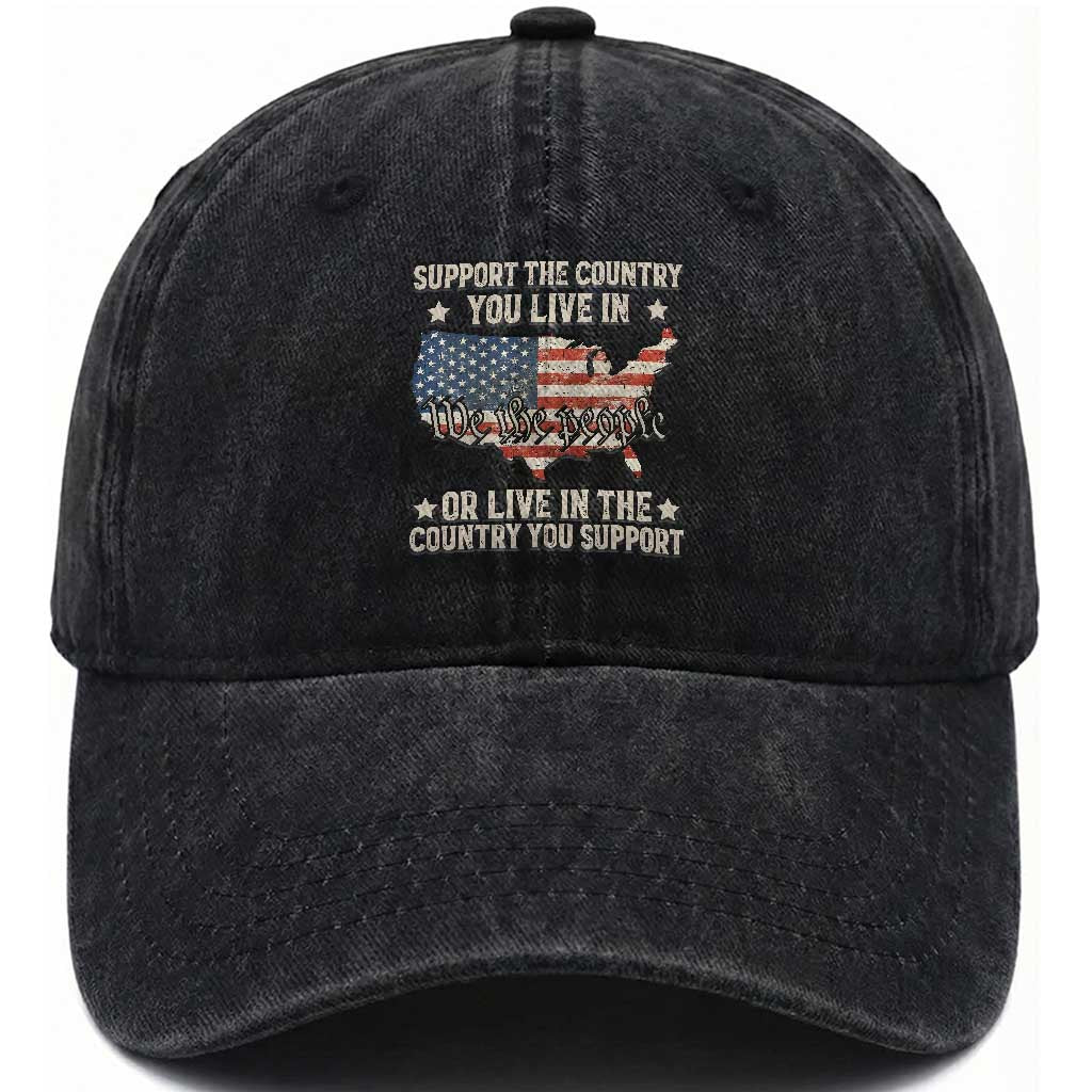 Funny Support The Country You Live In Washed Cotton Baseball Cap American Flag Map We The People Patriotic