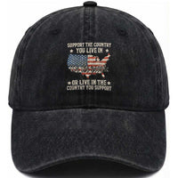 Funny Support The Country You Live In Washed Cotton Baseball Cap American Flag Map We The People Patriotic