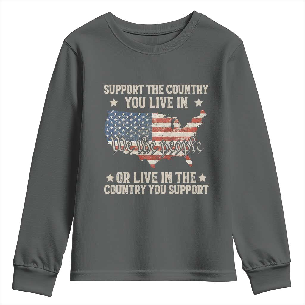 Funny Support The Country You Live In Youth Sweatshirt American Flag Map We The People Patriotic - Wonder Print Shop