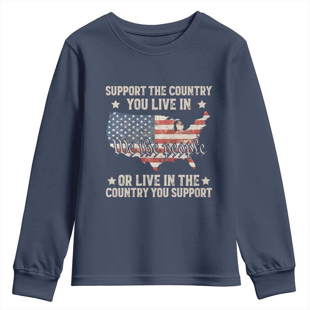 Funny Support The Country You Live In Youth Sweatshirt American Flag Map We The People Patriotic - Wonder Print Shop