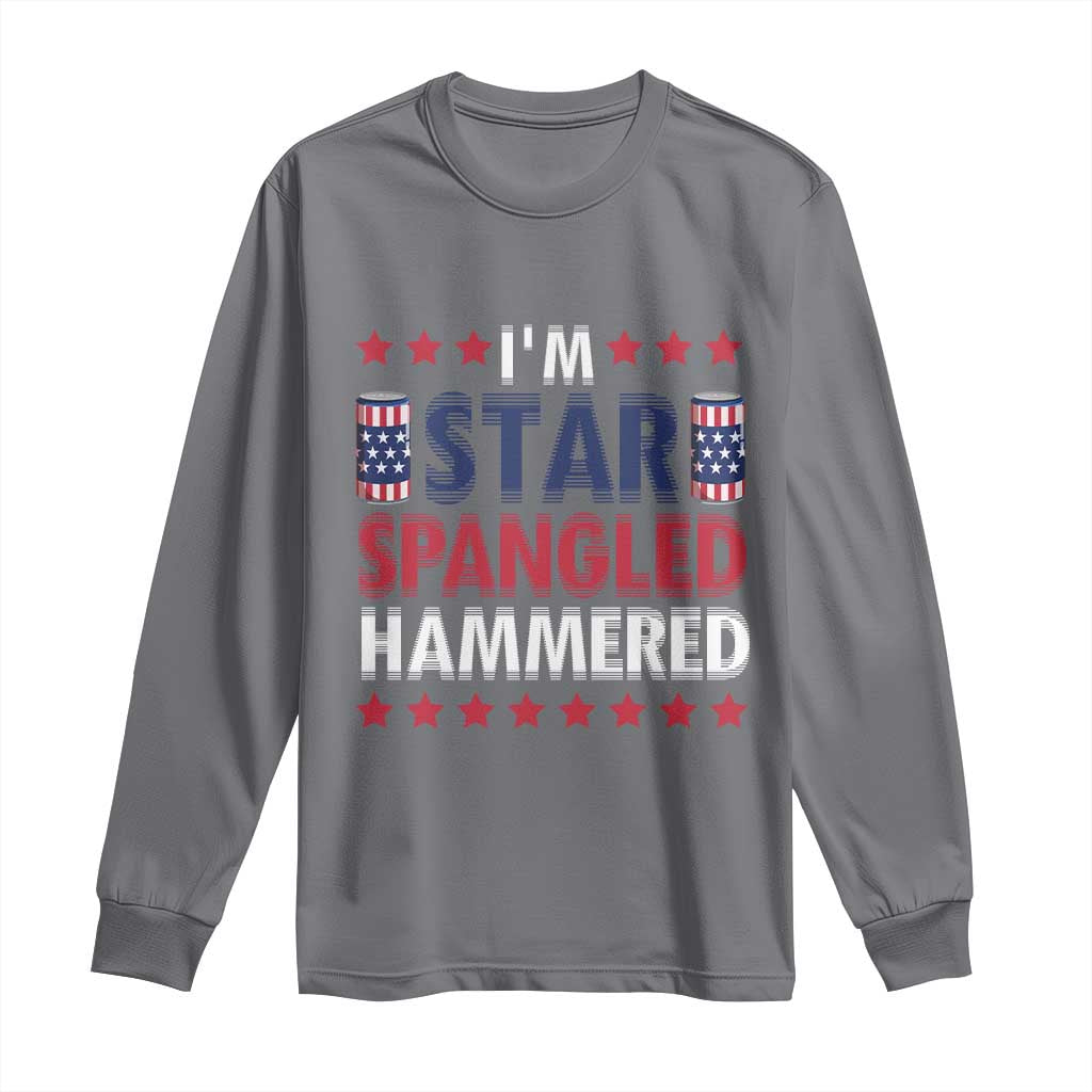 Funny 4th Of July Beer Drinking Lover Long Sleeve Shirt I'm Star Spangled Hammered - Wonder Print Shop