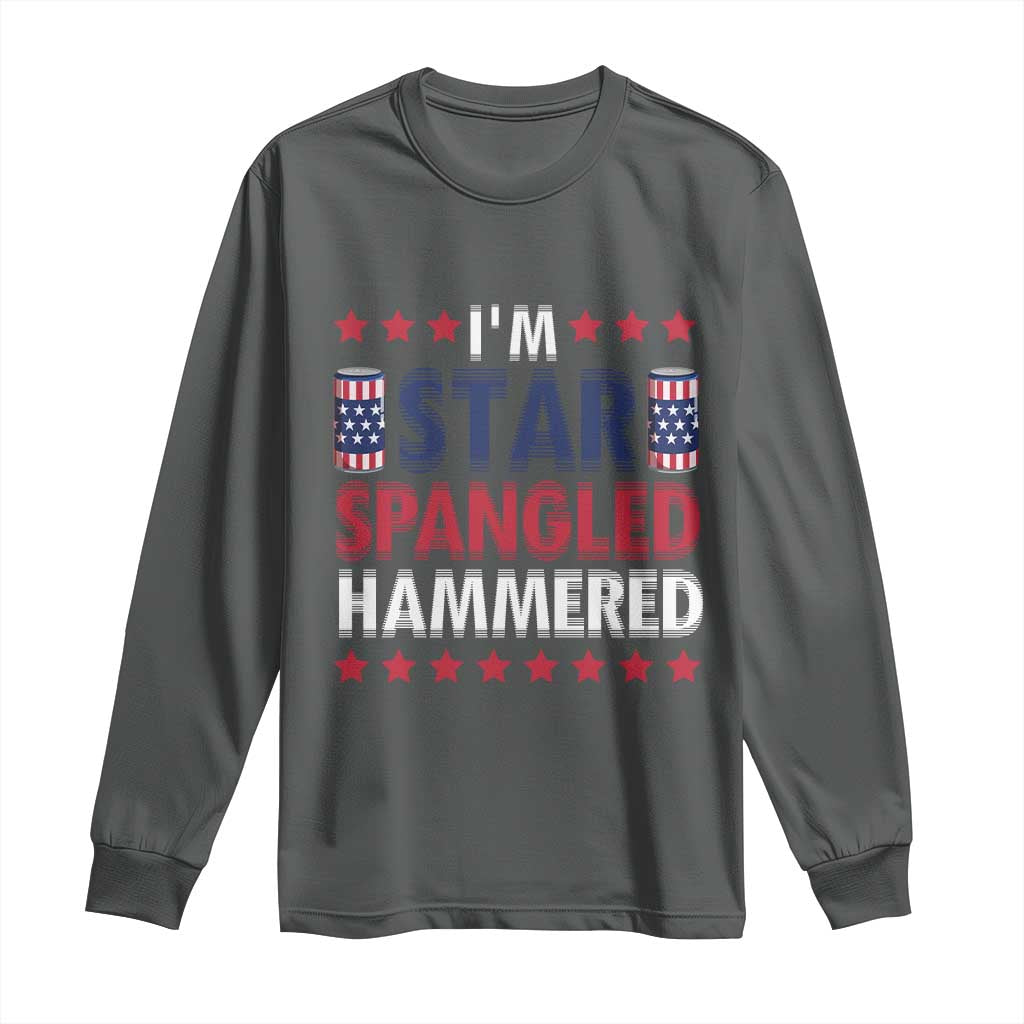 Funny 4th Of July Beer Drinking Lover Long Sleeve Shirt I'm Star Spangled Hammered - Wonder Print Shop