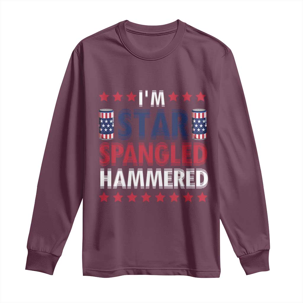 Funny 4th Of July Beer Drinking Lover Long Sleeve Shirt I'm Star Spangled Hammered - Wonder Print Shop