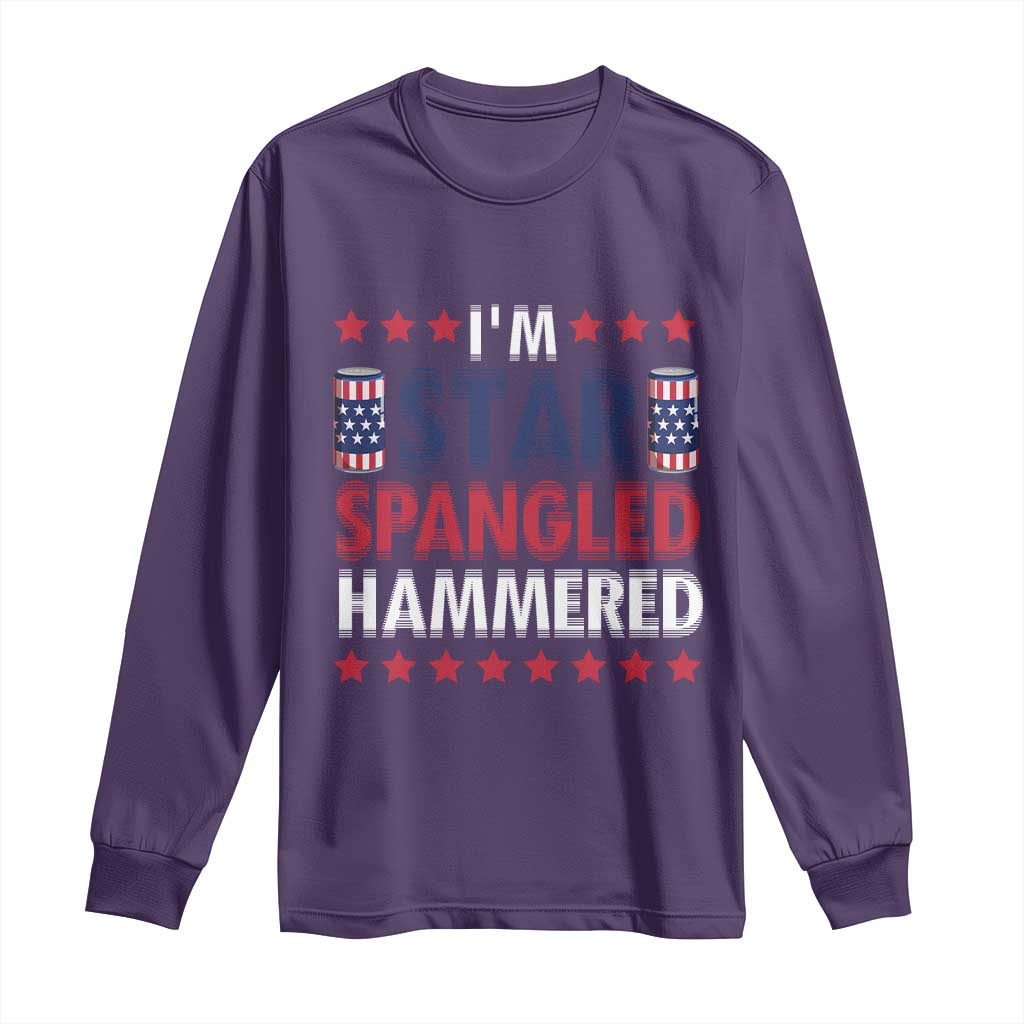 Funny 4th Of July Beer Drinking Lover Long Sleeve Shirt I'm Star Spangled Hammered - Wonder Print Shop