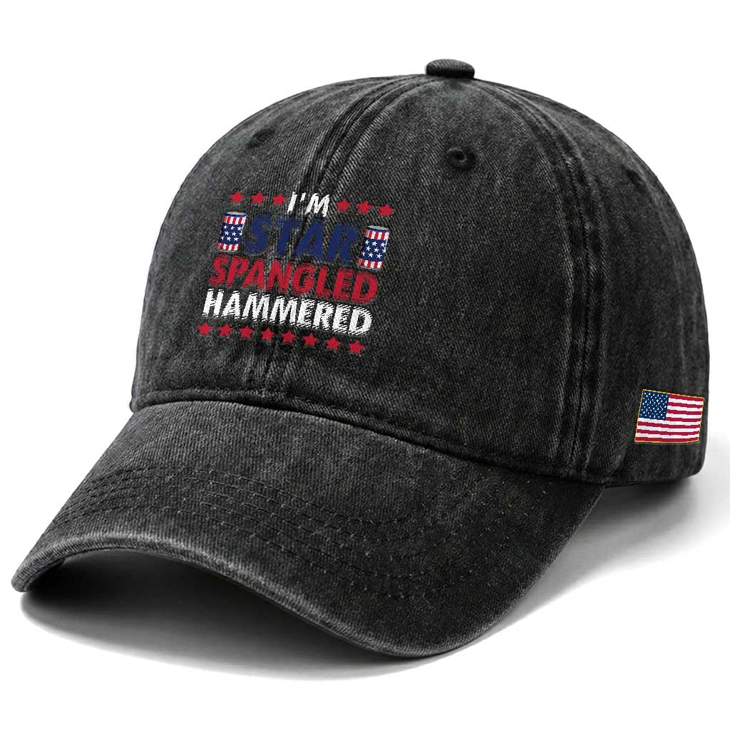 Funny 4th Of July Beer Drinking Lover Washed Cotton Baseball Cap I'm Star Spangled Hammered