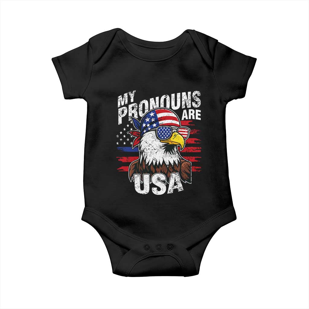 Funny My Pronouns Are USA 4th of July Baby Onesie Patriotic Eagle American Flag - Wonder Print Shop