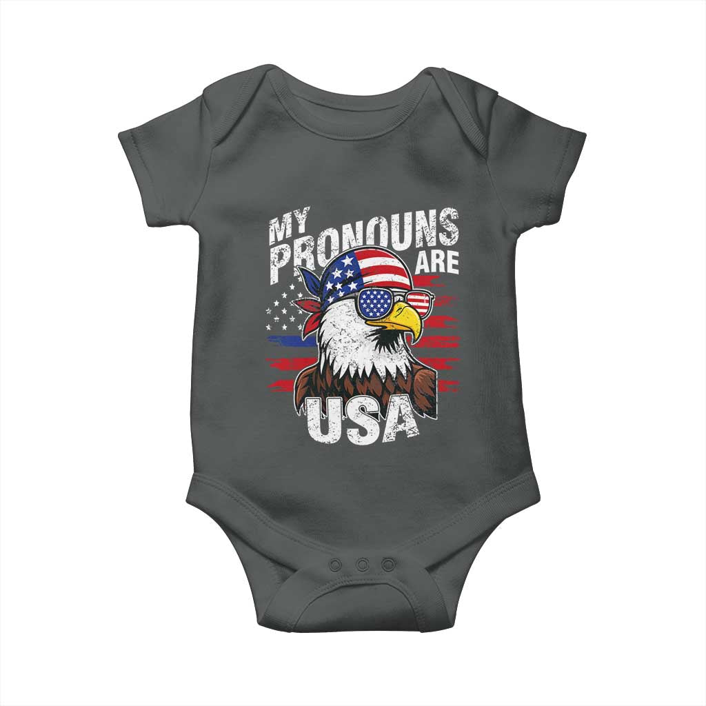 Funny My Pronouns Are USA 4th of July Baby Onesie Patriotic Eagle American Flag - Wonder Print Shop