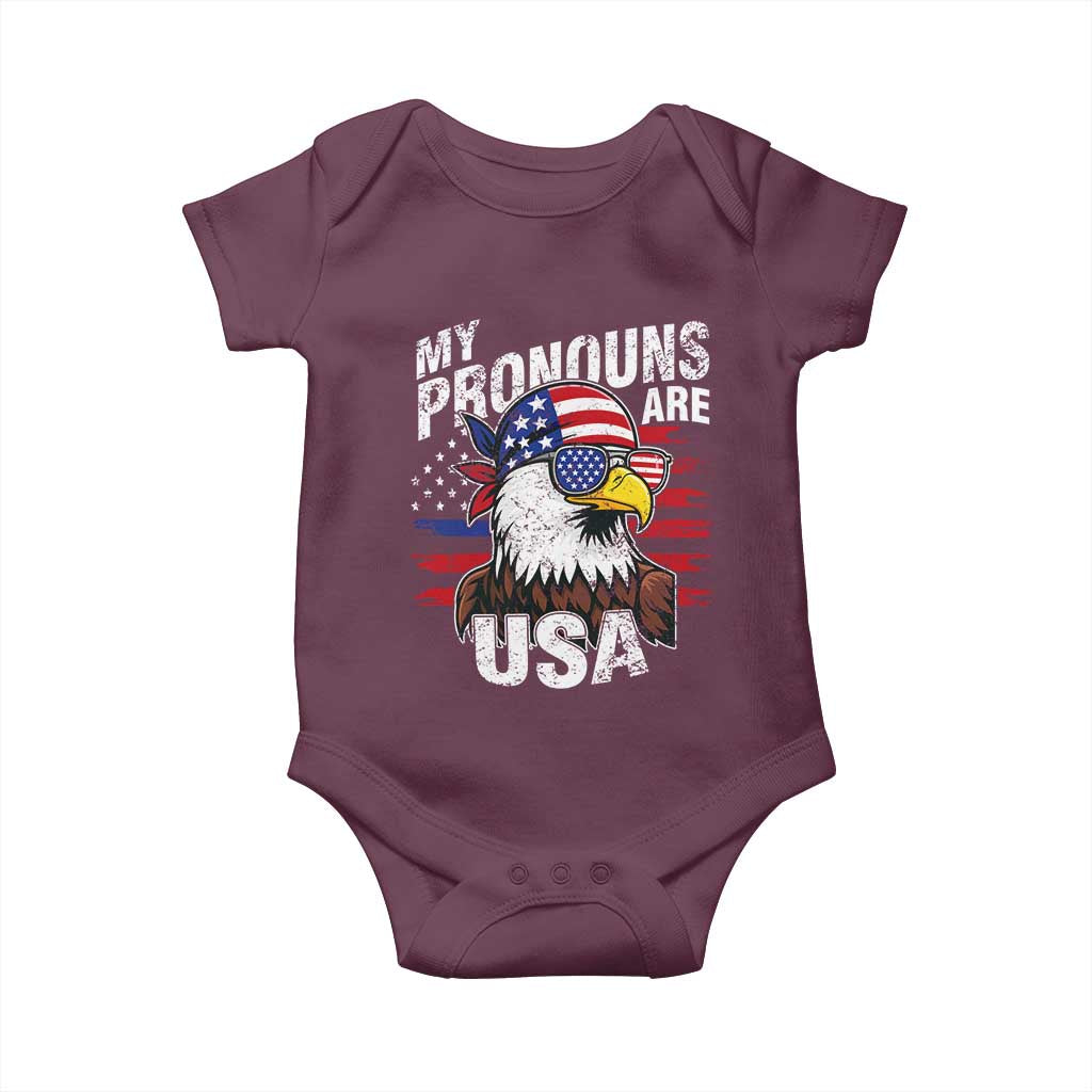 Funny My Pronouns Are USA 4th of July Baby Onesie Patriotic Eagle American Flag - Wonder Print Shop