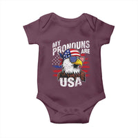 Funny My Pronouns Are USA 4th of July Baby Onesie Patriotic Eagle American Flag - Wonder Print Shop