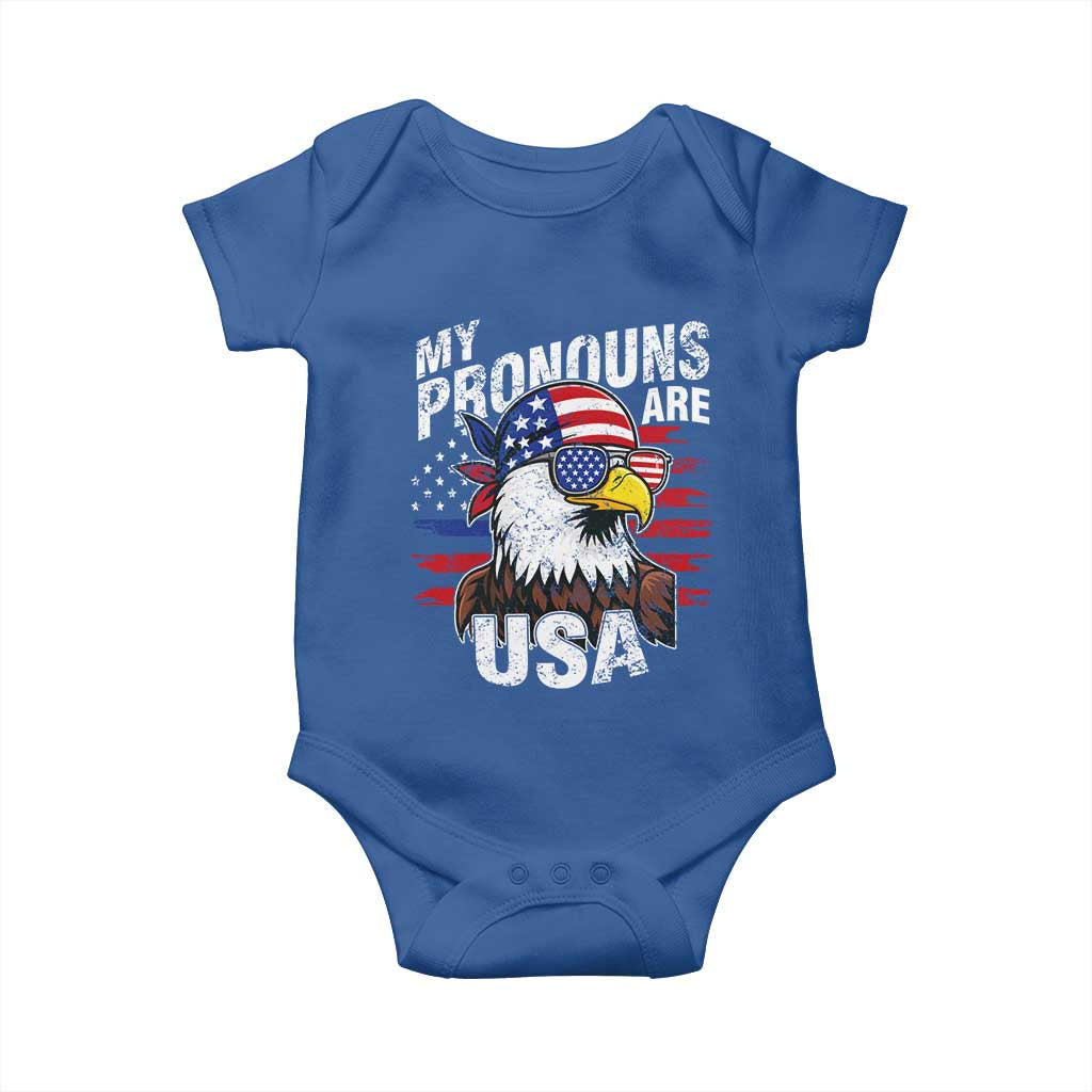 Funny My Pronouns Are USA 4th of July Baby Onesie Patriotic Eagle American Flag - Wonder Print Shop