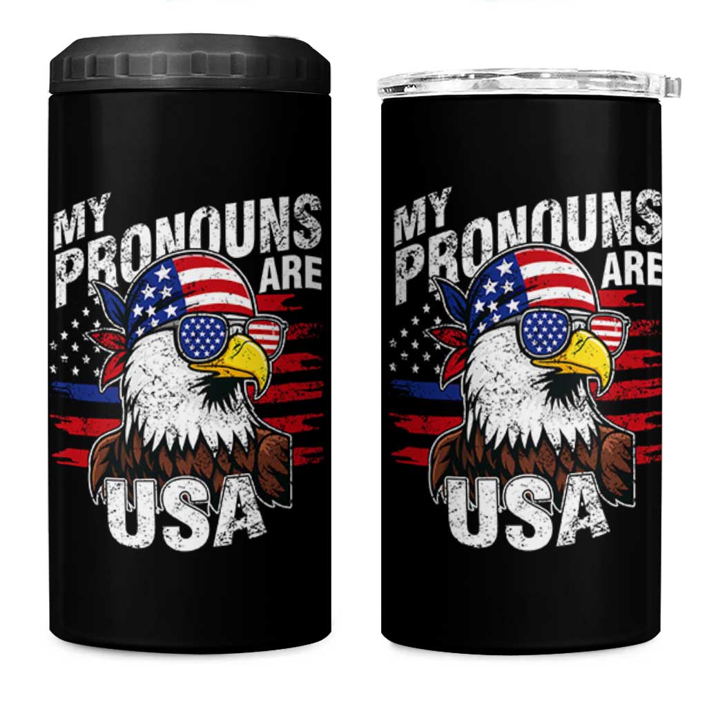 Funny My Pronouns Are USA 4th of July 4 in 1 Can Cooler Tumbler Patriotic Eagle American Flag - Wonder Print Shop