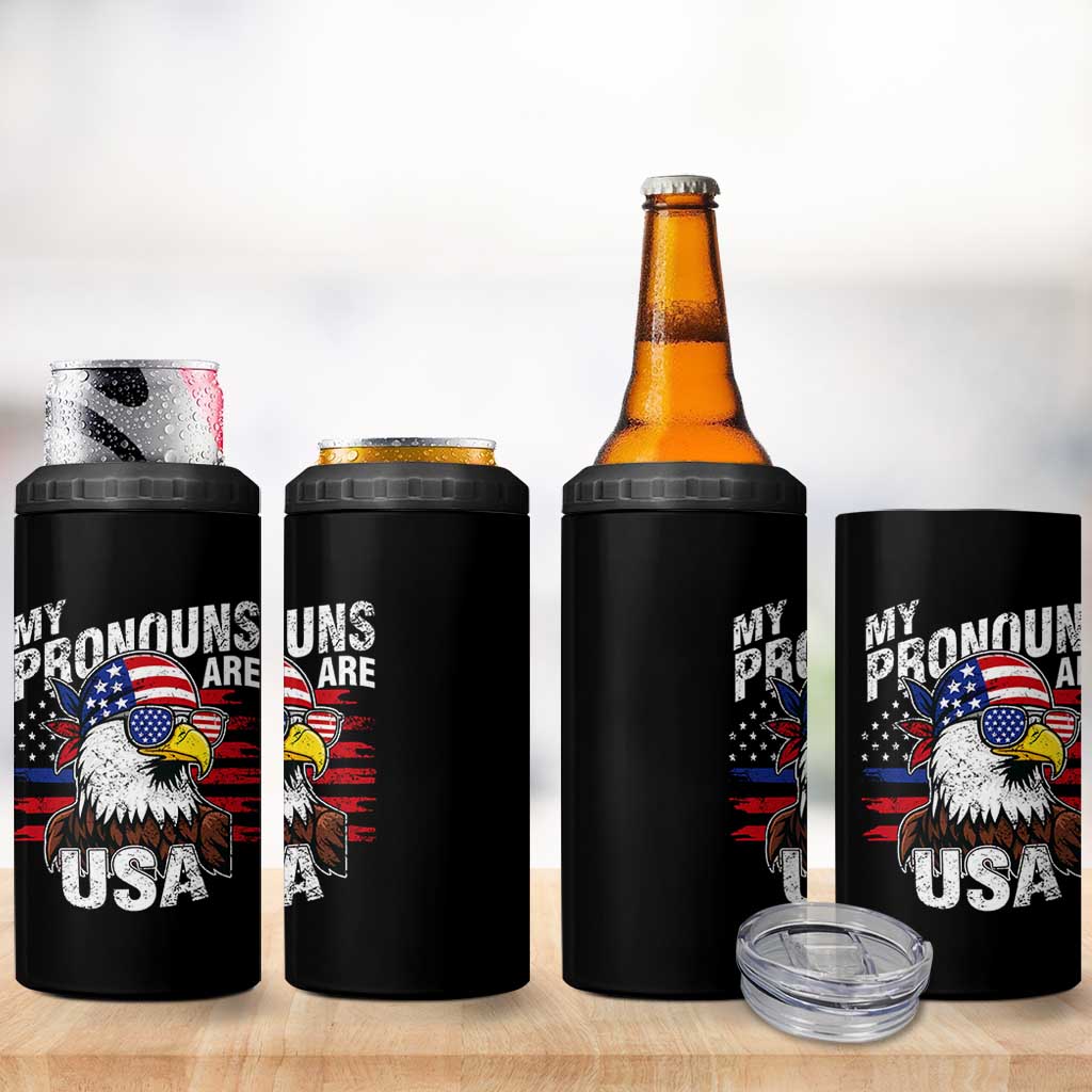 Funny My Pronouns Are USA 4th of July 4 in 1 Can Cooler Tumbler Patriotic Eagle American Flag - Wonder Print Shop