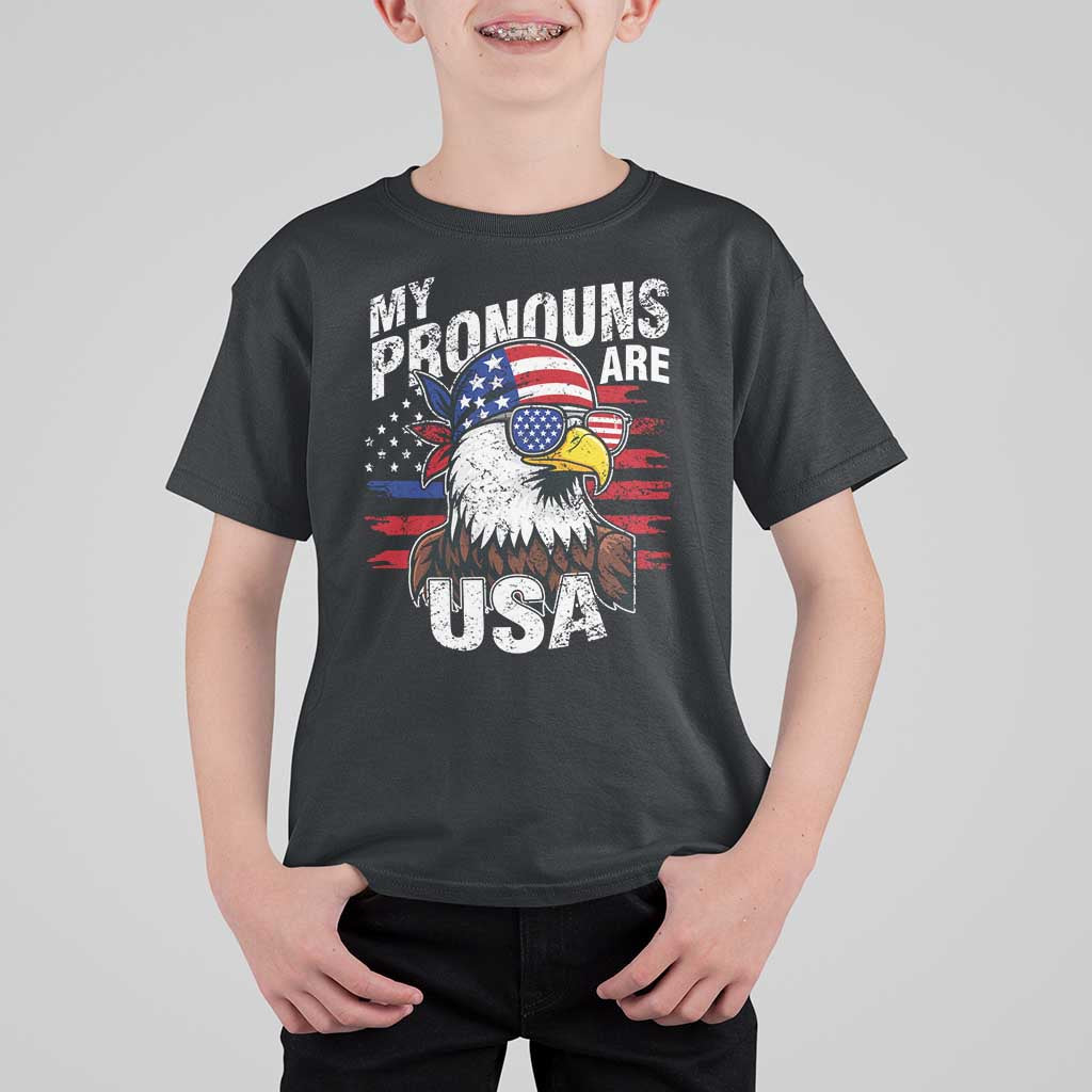 Funny My Pronouns Are USA 4th of July T Shirt For Kid Patriotic Eagle American Flag - Wonder Print Shop