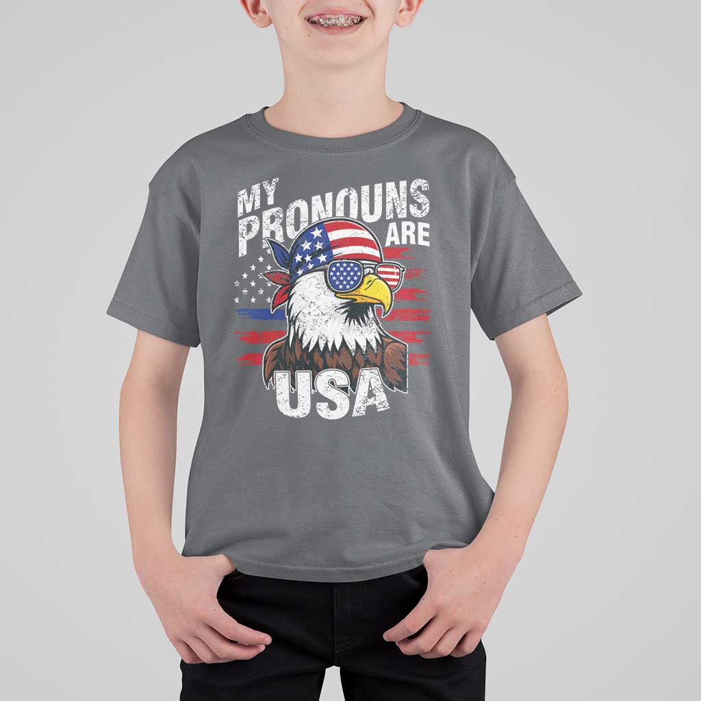 Funny My Pronouns Are USA 4th of July T Shirt For Kid Patriotic Eagle American Flag - Wonder Print Shop