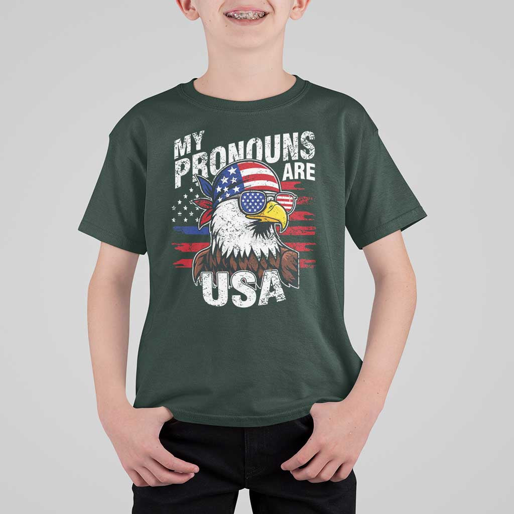 Funny My Pronouns Are USA 4th of July T Shirt For Kid Patriotic Eagle American Flag - Wonder Print Shop