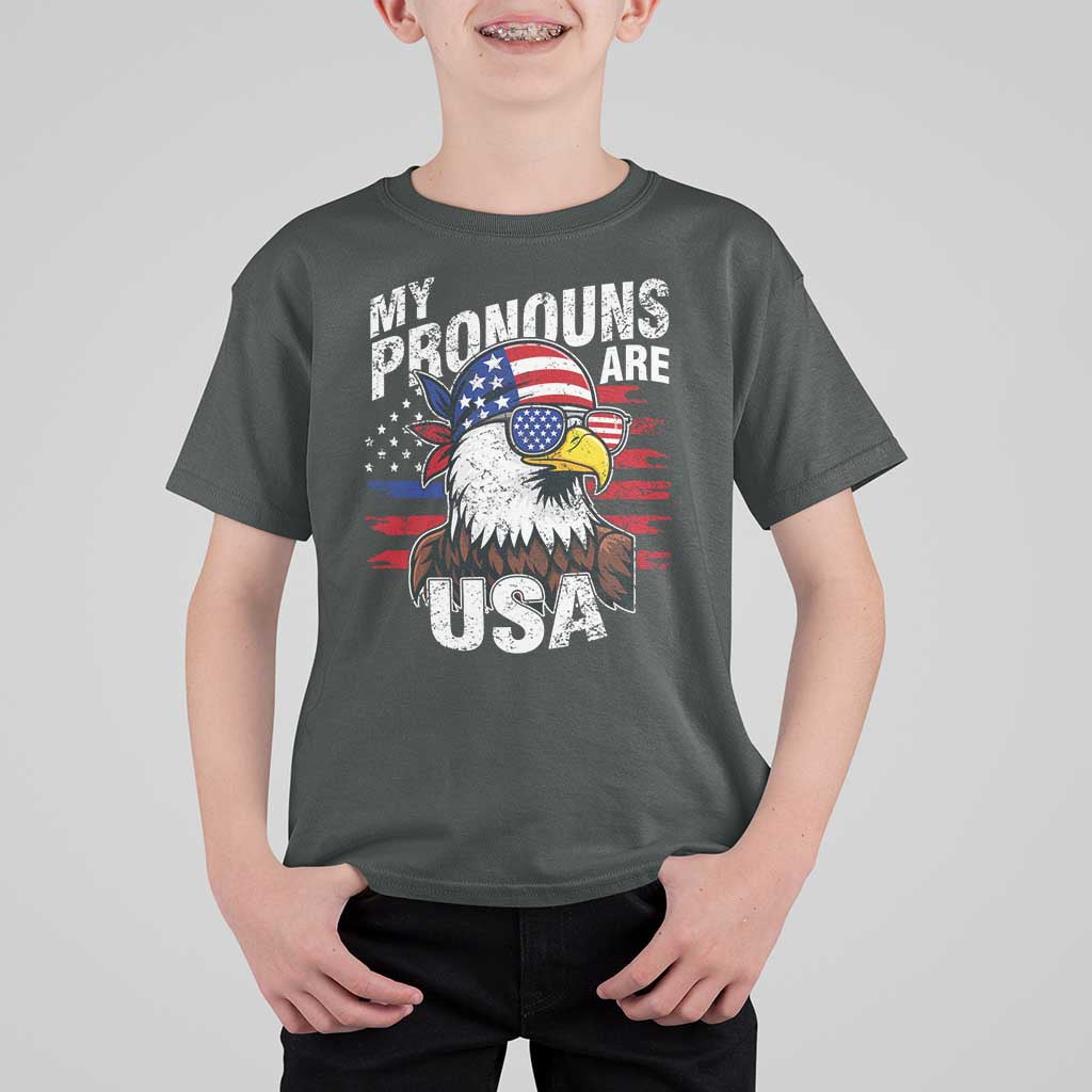 Funny My Pronouns Are USA 4th of July T Shirt For Kid Patriotic Eagle American Flag - Wonder Print Shop