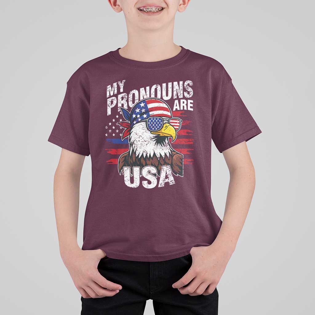 Funny My Pronouns Are USA 4th of July T Shirt For Kid Patriotic Eagle American Flag - Wonder Print Shop
