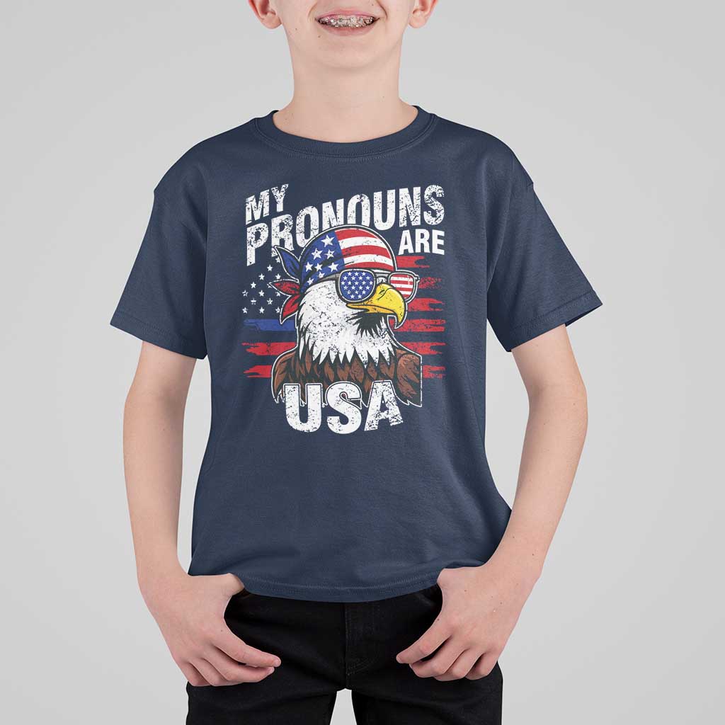 Funny My Pronouns Are USA 4th of July T Shirt For Kid Patriotic Eagle American Flag - Wonder Print Shop
