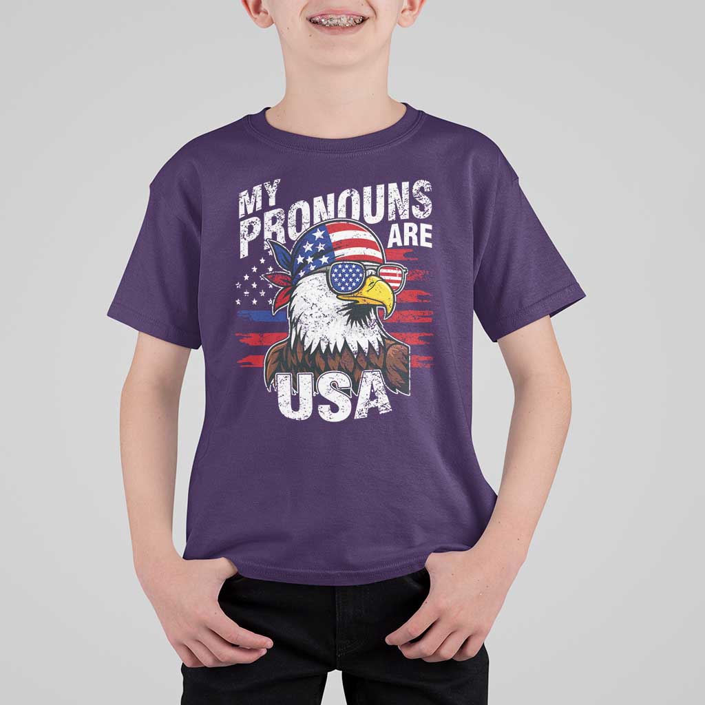 Funny My Pronouns Are USA 4th of July T Shirt For Kid Patriotic Eagle American Flag - Wonder Print Shop