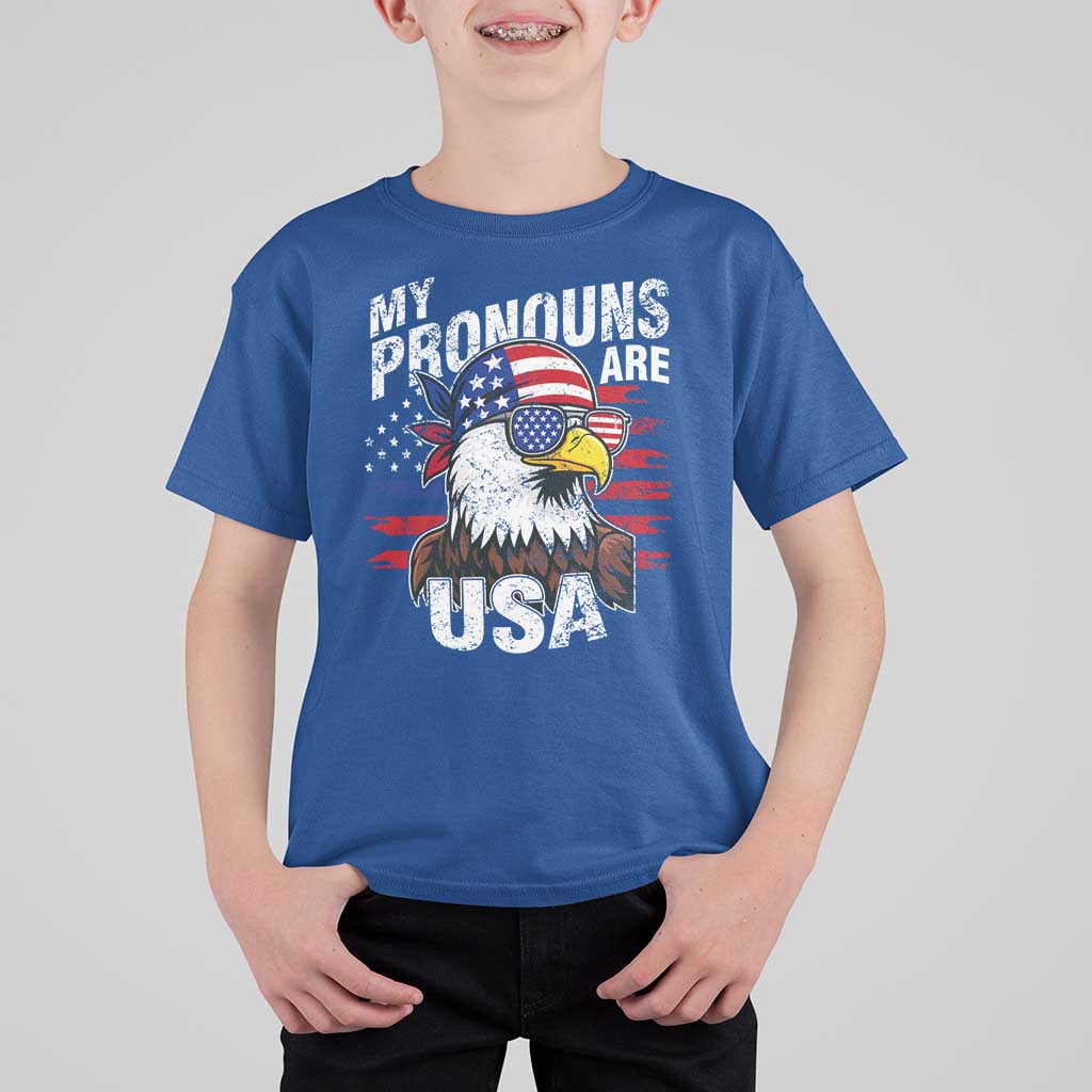 Funny My Pronouns Are USA 4th of July T Shirt For Kid Patriotic Eagle American Flag - Wonder Print Shop