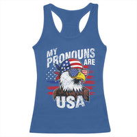 Funny My Pronouns Are USA 4th of July Racerback Tank Top Patriotic Eagle American Flag - Wonder Print Shop