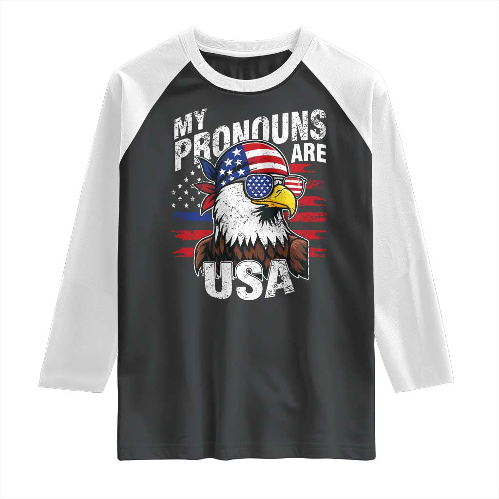 Funny My Pronouns Are USA 4th of July Raglan Shirt Patriotic Eagle American Flag - Wonder Print Shop