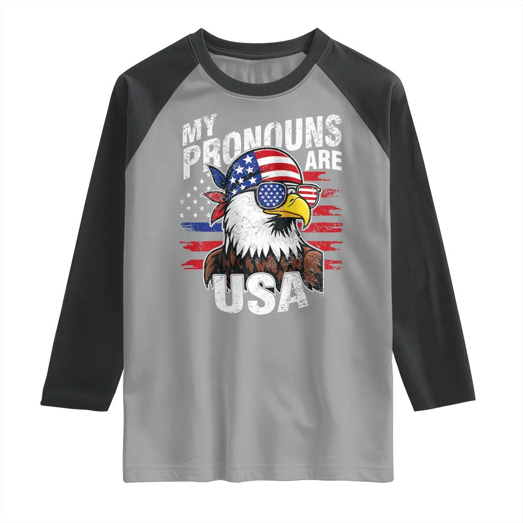 Funny My Pronouns Are USA 4th of July Raglan Shirt Patriotic Eagle American Flag - Wonder Print Shop