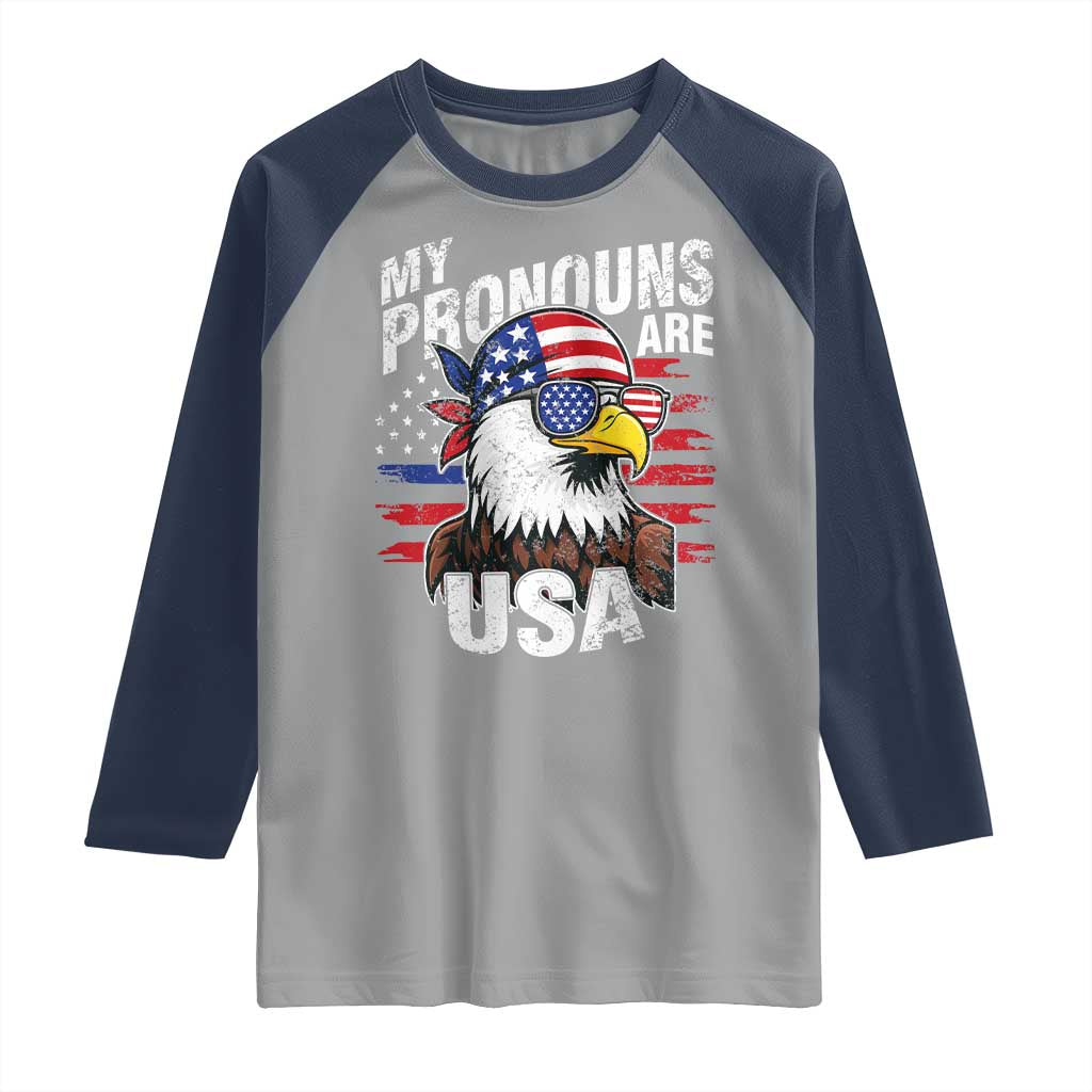 Funny My Pronouns Are USA 4th of July Raglan Shirt Patriotic Eagle American Flag - Wonder Print Shop