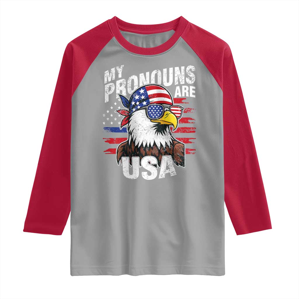Funny My Pronouns Are USA 4th of July Raglan Shirt Patriotic Eagle American Flag - Wonder Print Shop