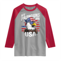 Funny My Pronouns Are USA 4th of July Raglan Shirt Patriotic Eagle American Flag - Wonder Print Shop