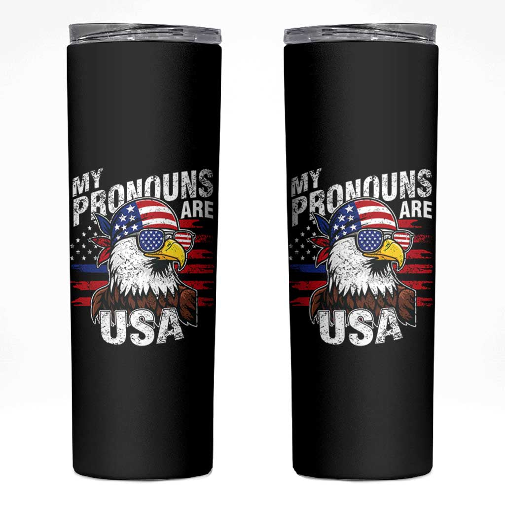 Funny My Pronouns Are USA 4th of July Skinny Tumbler Patriotic Eagle American Flag - Wonder Print Shop