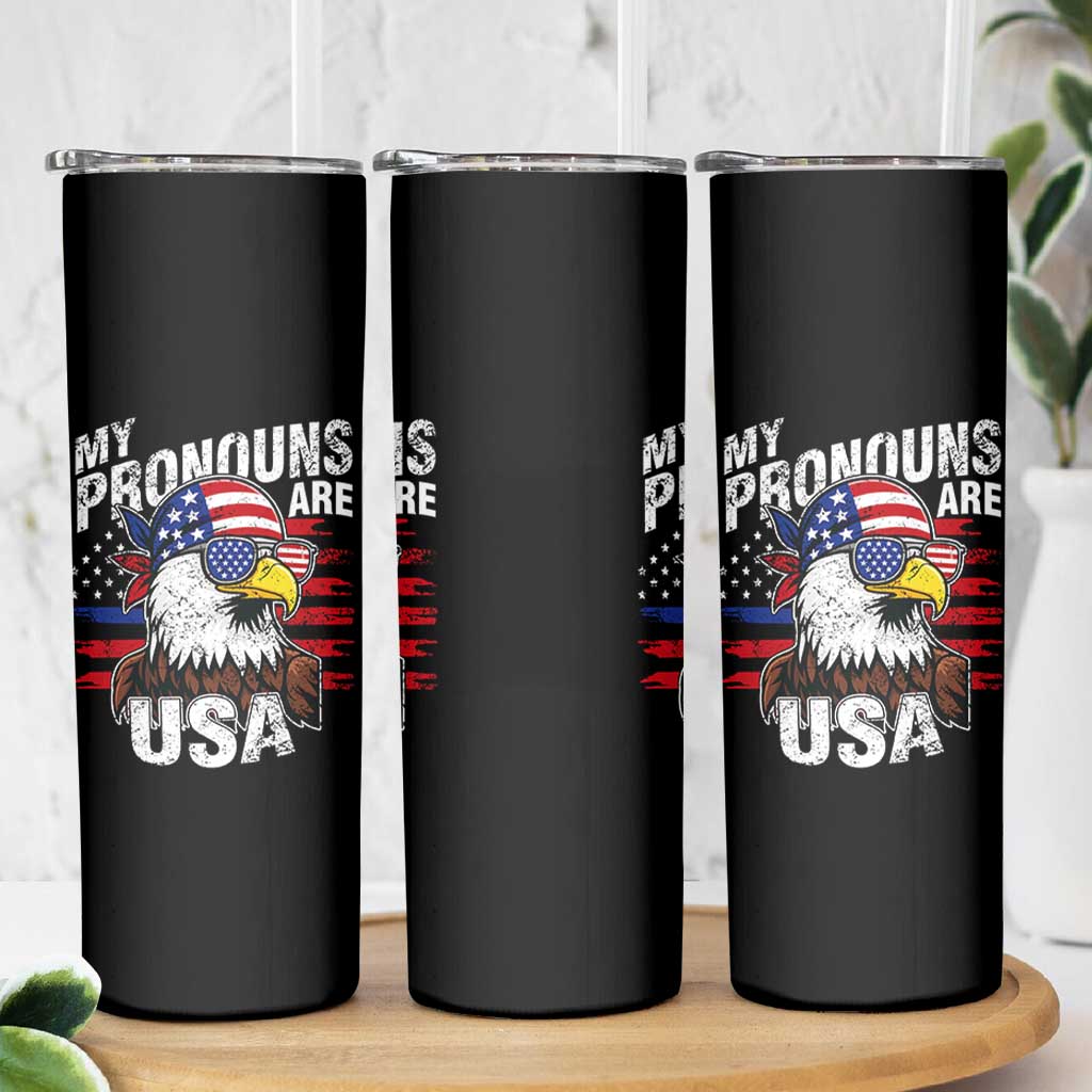 Funny My Pronouns Are USA 4th of July Skinny Tumbler Patriotic Eagle American Flag - Wonder Print Shop