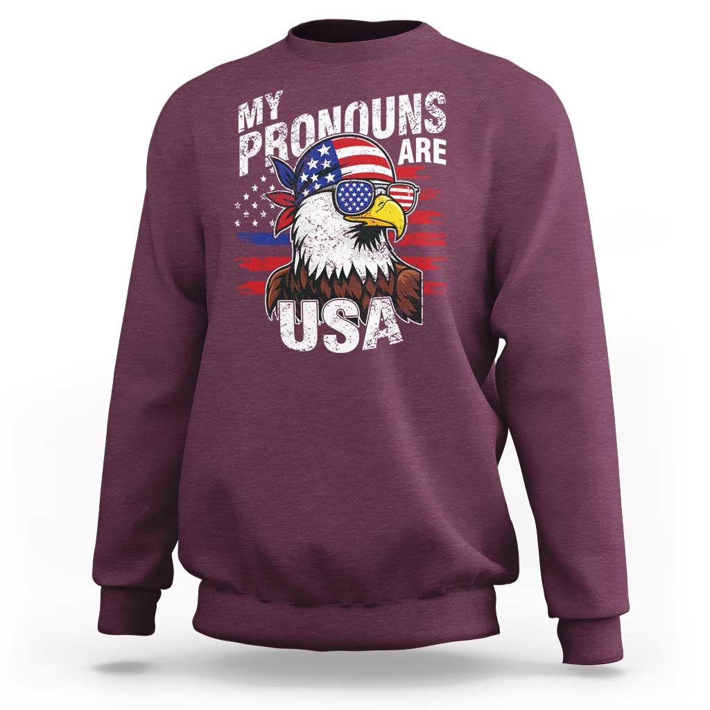 Funny My Pronouns Are USA 4th of July Sweatshirt Patriotic Eagle American Flag - Wonder Print Shop