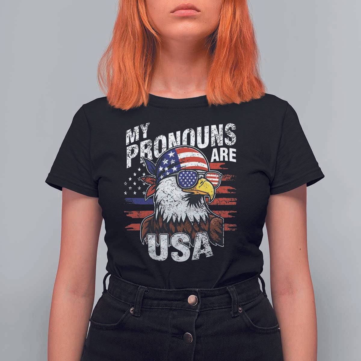 Funny My Pronouns Are USA 4th of July T Shirt For Women Patriotic Eagle American Flag - Wonder Print Shop