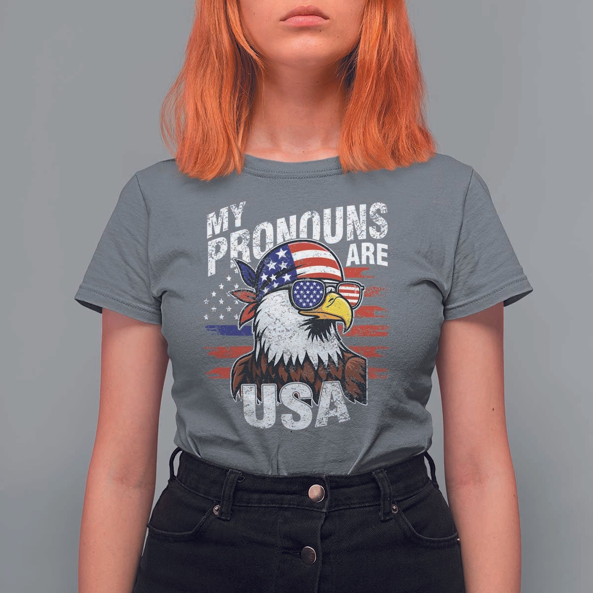 Funny My Pronouns Are USA 4th of July T Shirt For Women Patriotic Eagle American Flag - Wonder Print Shop