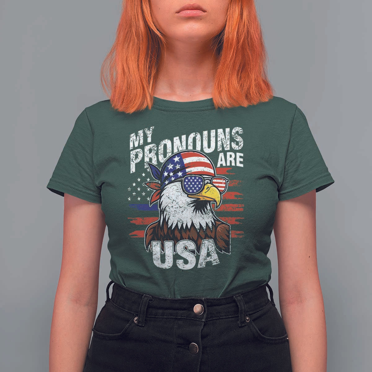 Funny My Pronouns Are USA 4th of July T Shirt For Women Patriotic Eagle American Flag - Wonder Print Shop