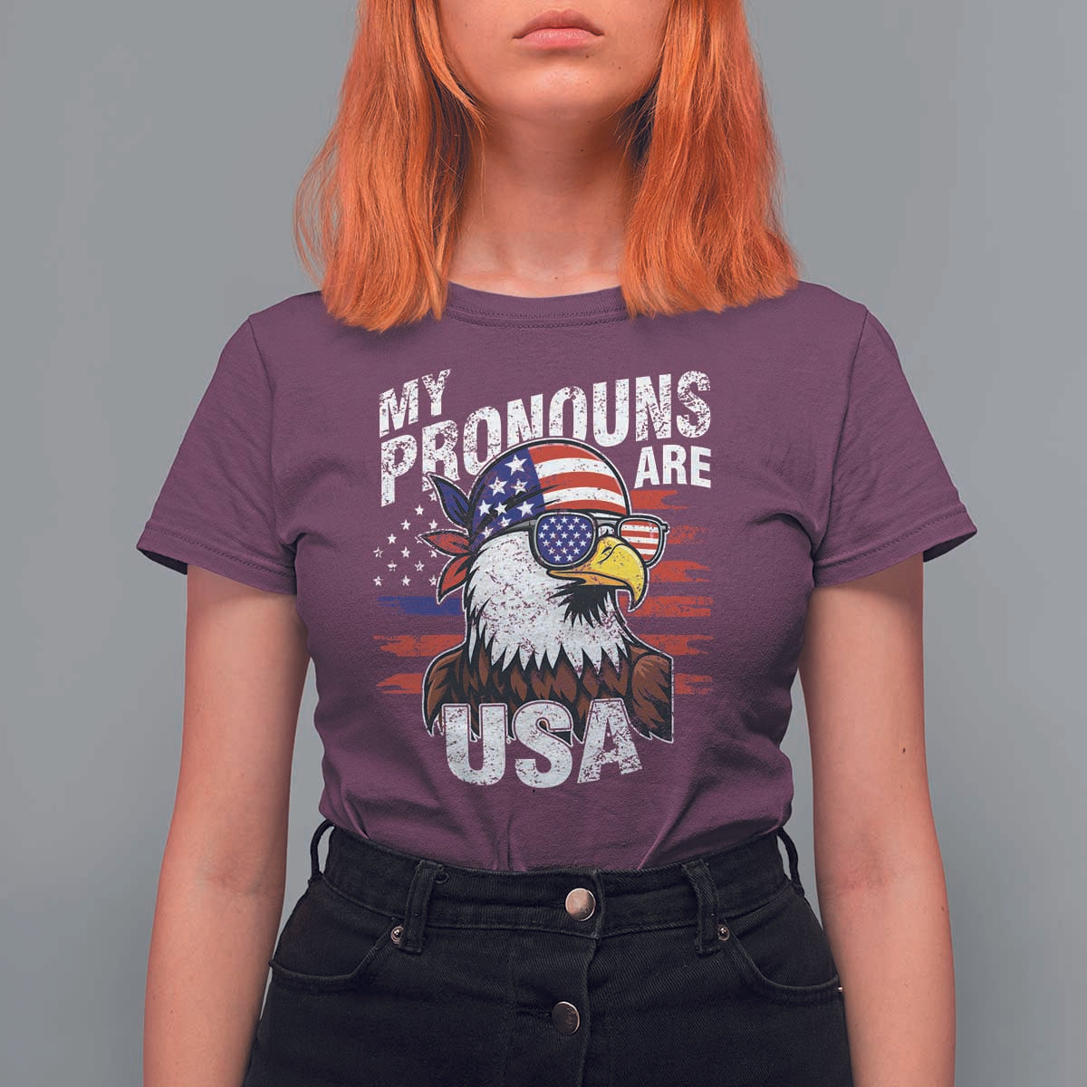 Funny My Pronouns Are USA 4th of July T Shirt For Women Patriotic Eagle American Flag - Wonder Print Shop