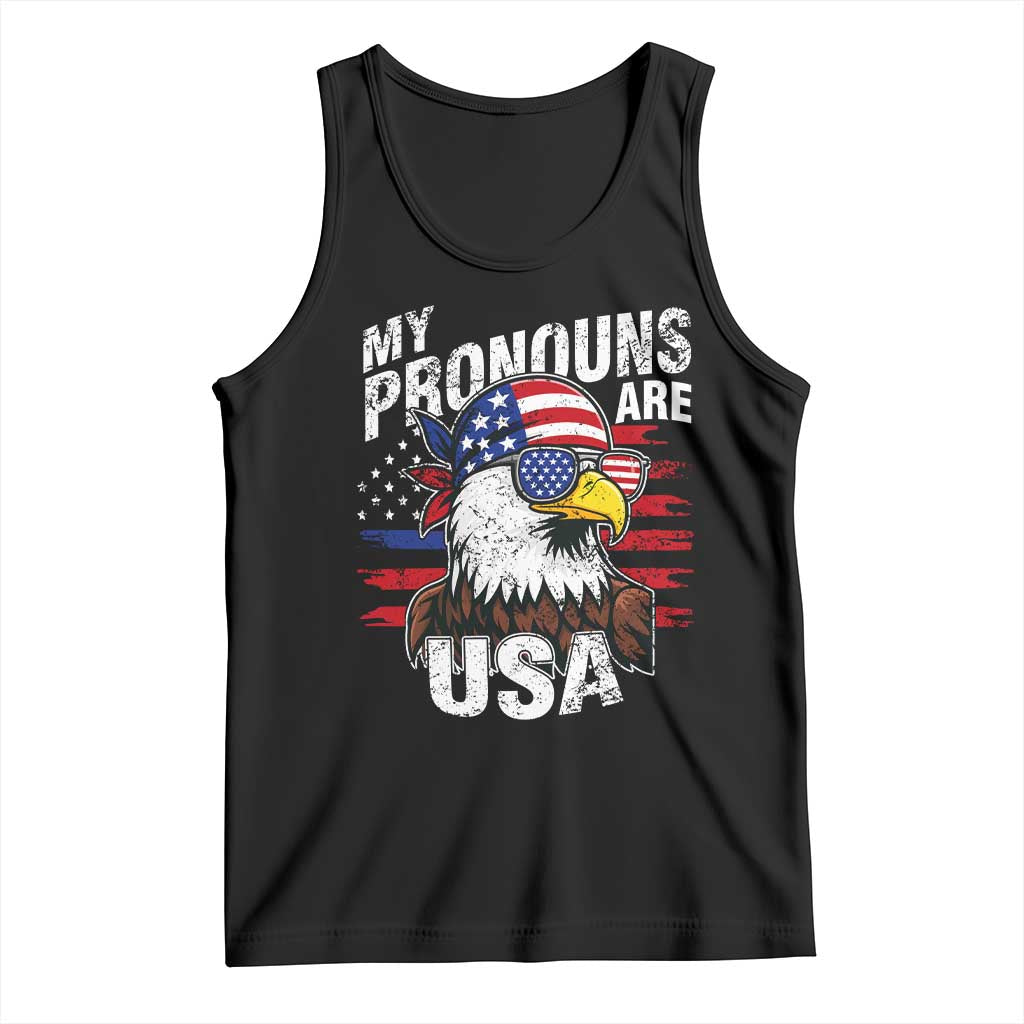 Funny My Pronouns Are USA 4th of July Tank Top Patriotic Eagle American Flag - Wonder Print Shop