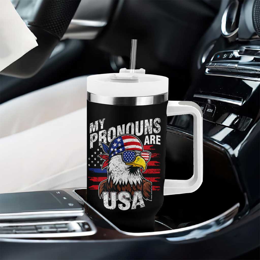 Funny My Pronouns Are USA 4th of July Tumbler With Handle Patriotic Eagle American Flag - Wonder Print Shop