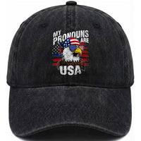 Funny My Pronouns Are USA 4th of July Washed Cotton Baseball Cap Patriotic Eagle American Flag