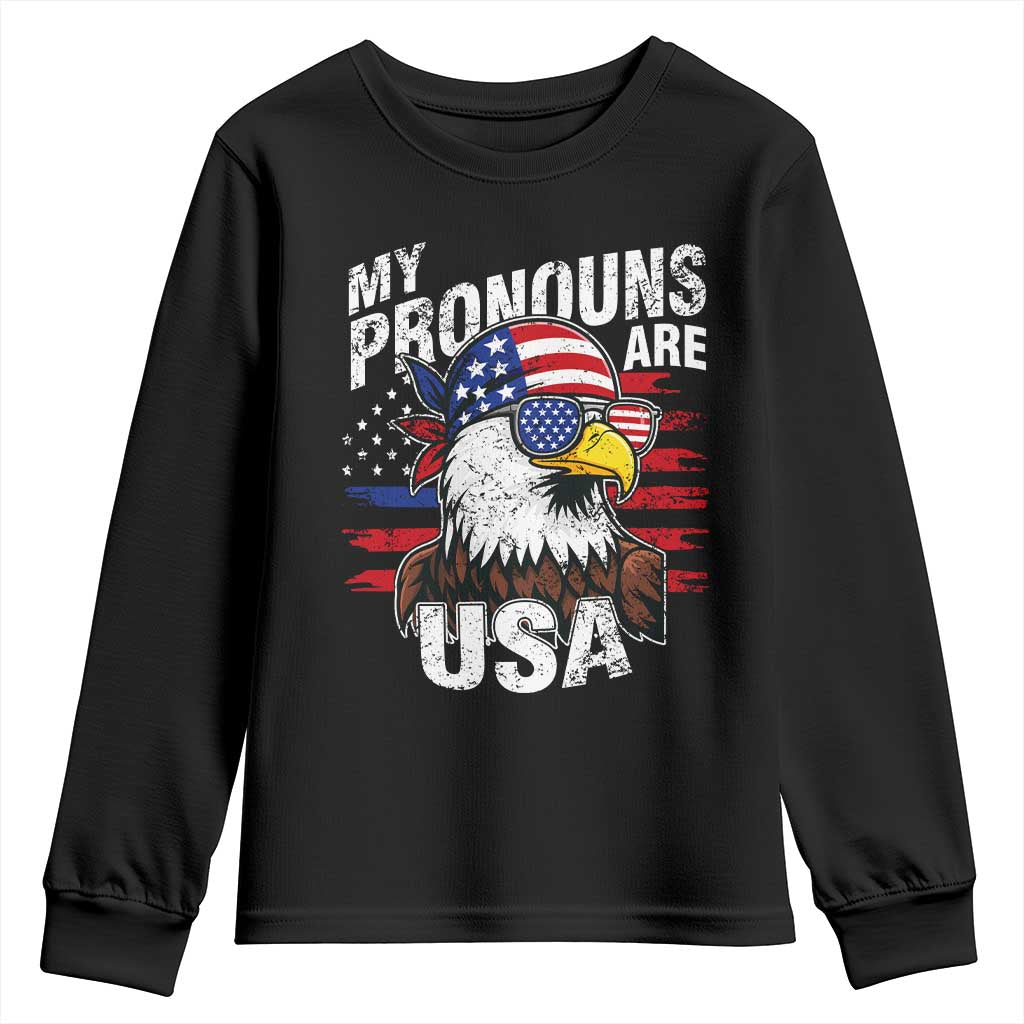 Funny My Pronouns Are USA 4th of July Youth Sweatshirt Patriotic Eagle American Flag - Wonder Print Shop