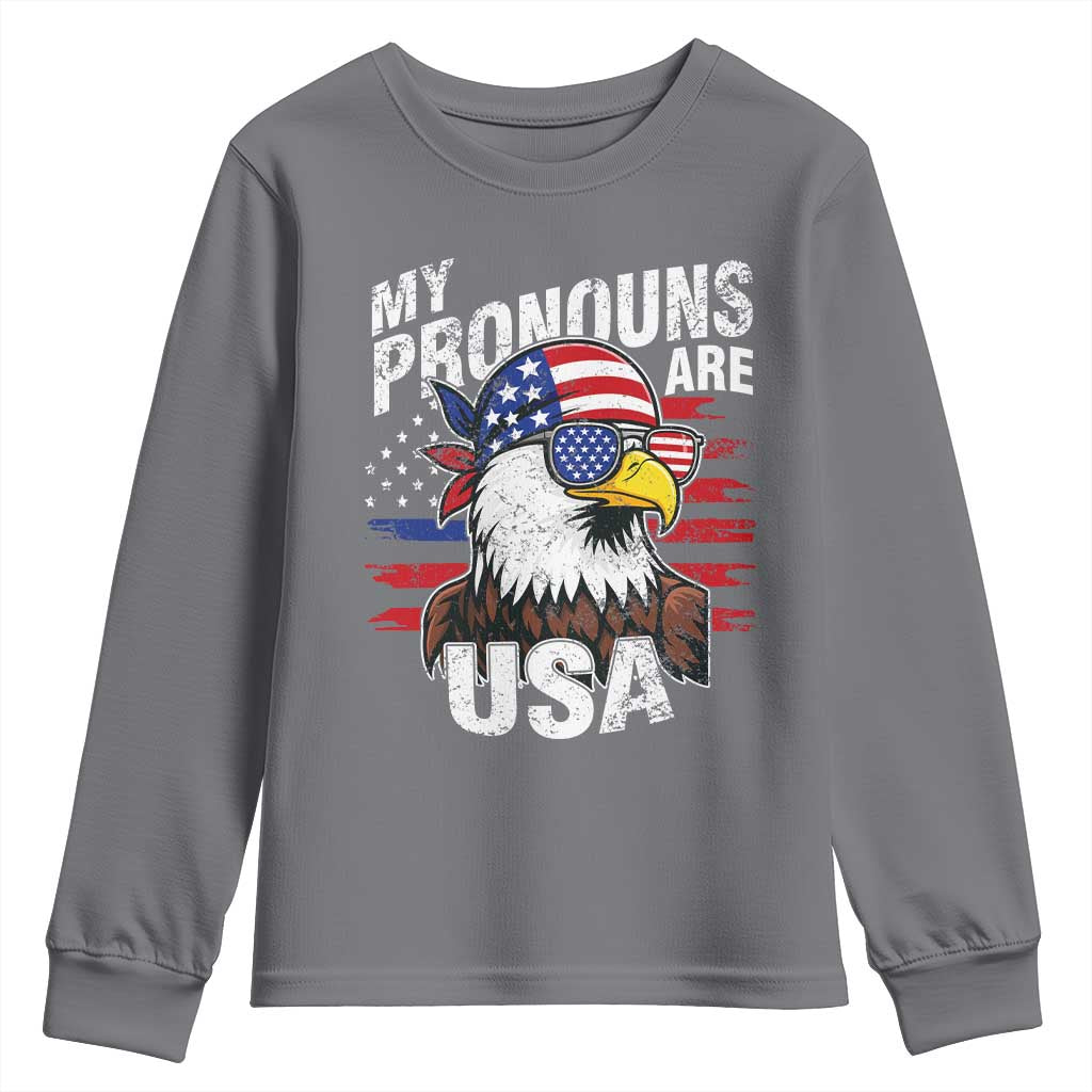 Funny My Pronouns Are USA 4th of July Youth Sweatshirt Patriotic Eagle American Flag - Wonder Print Shop
