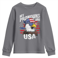 Funny My Pronouns Are USA 4th of July Youth Sweatshirt Patriotic Eagle American Flag - Wonder Print Shop