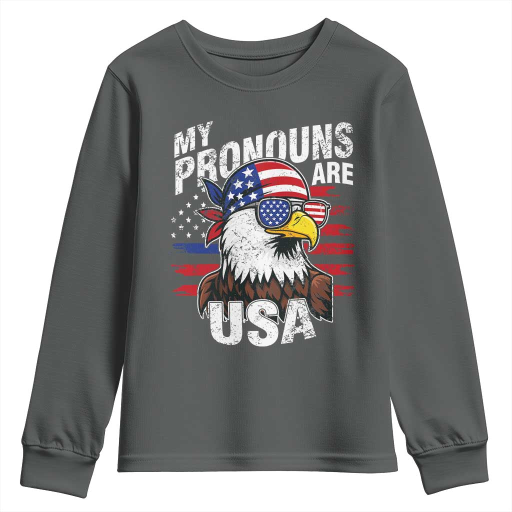 Funny My Pronouns Are USA 4th of July Youth Sweatshirt Patriotic Eagle American Flag - Wonder Print Shop