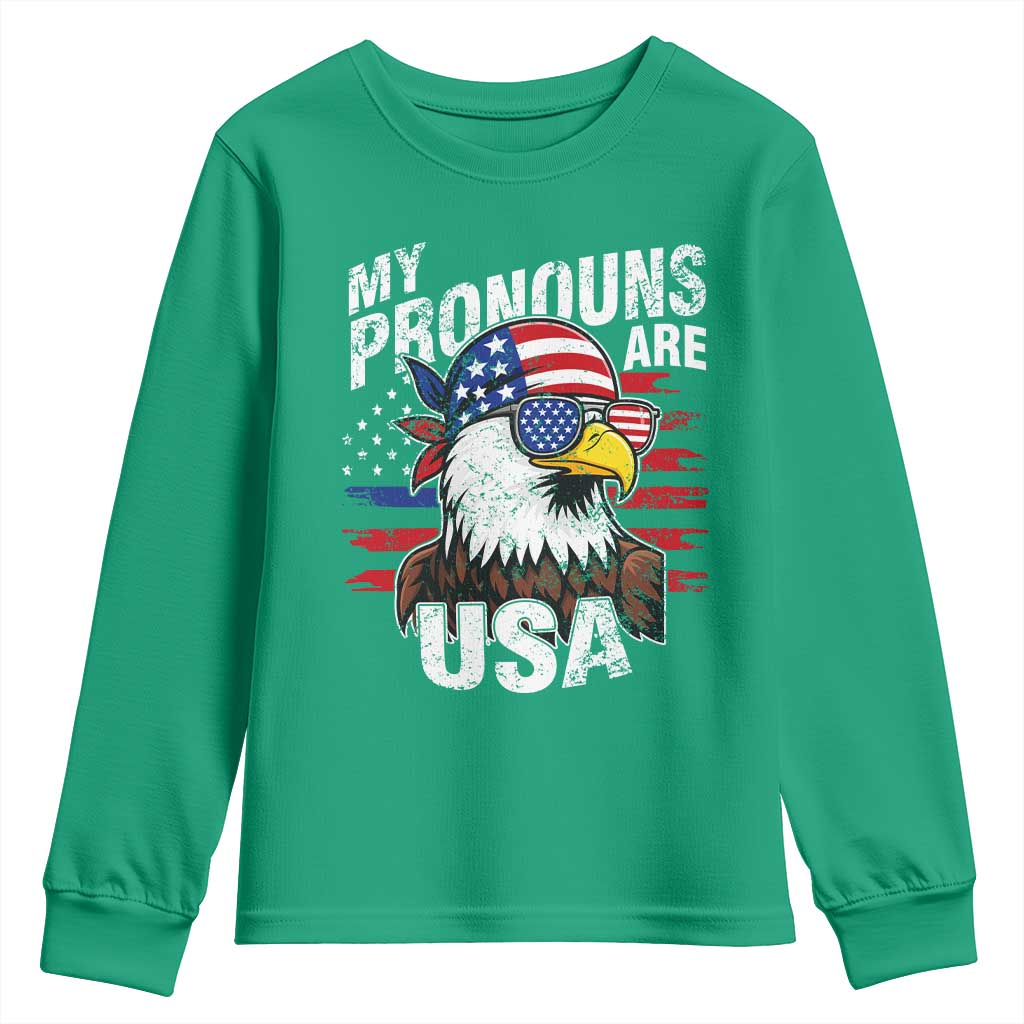 Funny My Pronouns Are USA 4th of July Youth Sweatshirt Patriotic Eagle American Flag - Wonder Print Shop