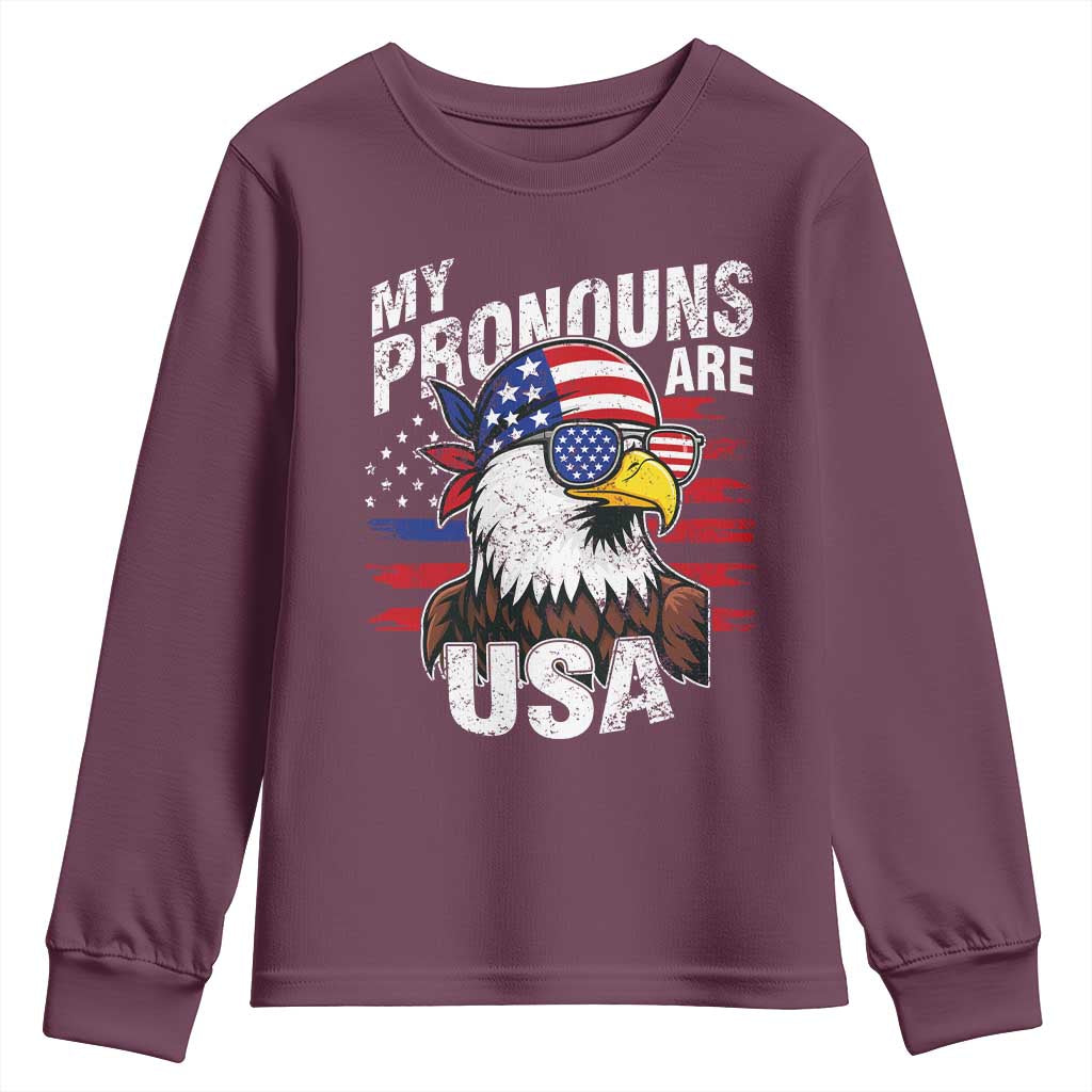 Funny My Pronouns Are USA 4th of July Youth Sweatshirt Patriotic Eagle American Flag - Wonder Print Shop