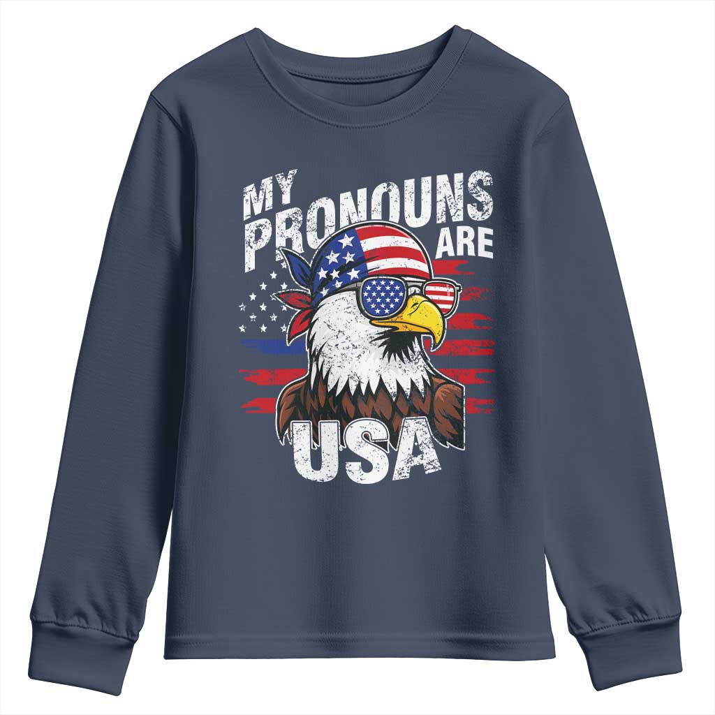 Funny My Pronouns Are USA 4th of July Youth Sweatshirt Patriotic Eagle American Flag - Wonder Print Shop