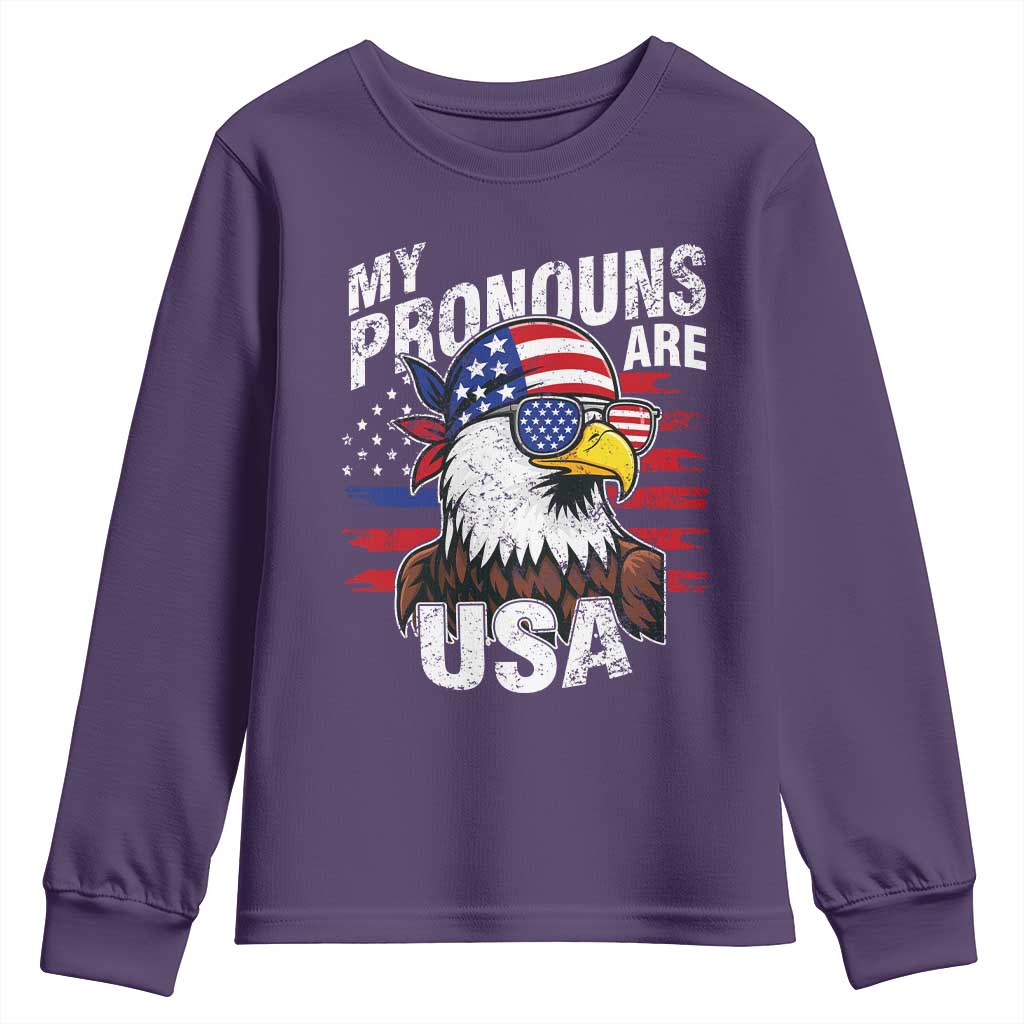 Funny My Pronouns Are USA 4th of July Youth Sweatshirt Patriotic Eagle American Flag - Wonder Print Shop