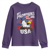 Funny My Pronouns Are USA 4th of July Youth Sweatshirt Patriotic Eagle American Flag - Wonder Print Shop