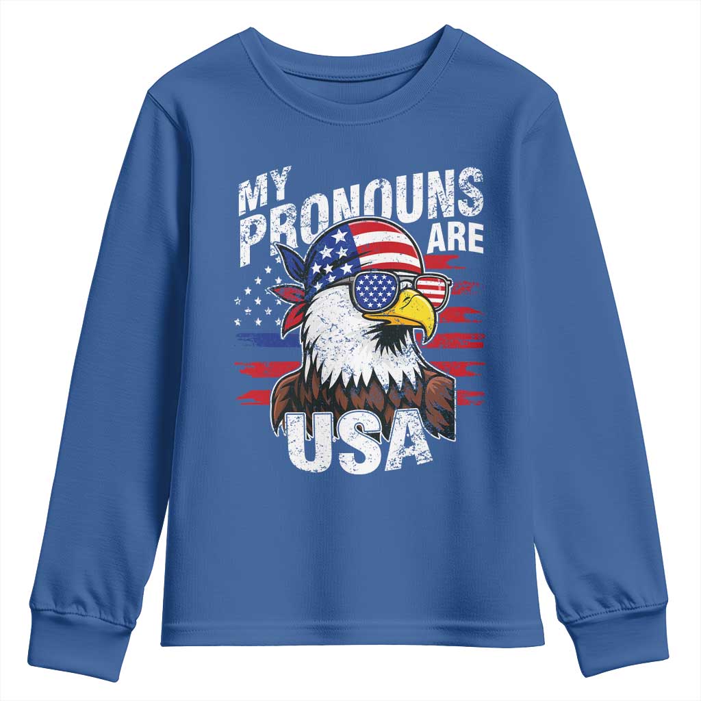 Funny My Pronouns Are USA 4th of July Youth Sweatshirt Patriotic Eagle American Flag - Wonder Print Shop